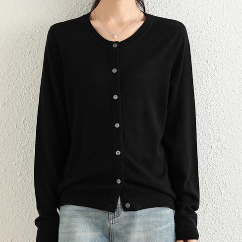 100 ٪ Merino Wool Crew Neck Cardigan Sweater أعلى زر طويل الأكمام أسفل 2025 in Kuwait