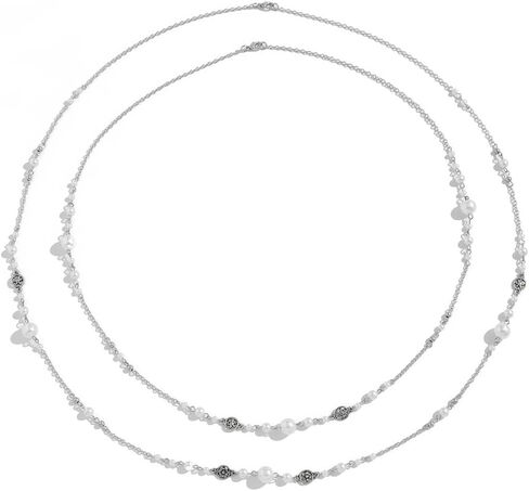 2Pcs Layered Pearl Long Chain Necklace for Women,Fashionable Exquisite Ethnic Beaded Statement Necklace,Bridal Wedding Pearl Jewelry Accessories Gifts in Kuwait