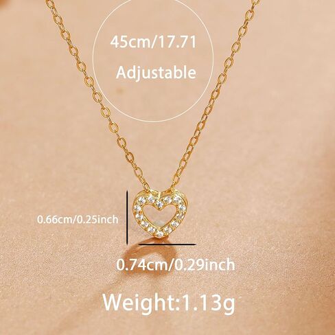 925 Sterling Silver CZ Heart Chain Necklace for Women 14K Gold Plated Cute Dainty Love Pendant Necklaces for Mom Daughter Hollw Heart Choker Wedding Season Halloween Gift Prom Brides Jewelry for Her in Kuwait