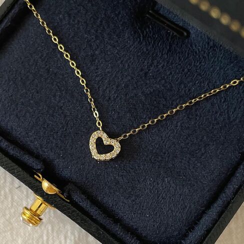 925 Sterling Silver CZ Heart Chain Necklace for Women 14K Gold Plated Cute Dainty Love Pendant Necklaces for Mom Daughter Hollw Heart Choker Wedding Season Halloween Gift Prom Brides Jewelry for Her in Kuwait