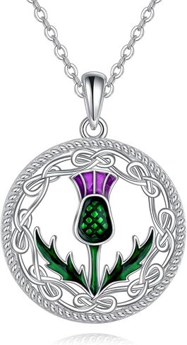 Scottish Thistle Necklace 925 Sterling Silver Abalone Shell Celtic Knot Scotland Flower Pendant Necklaces Love Jewelry Valentine's Day Gifts for Women in Saudi Arabia