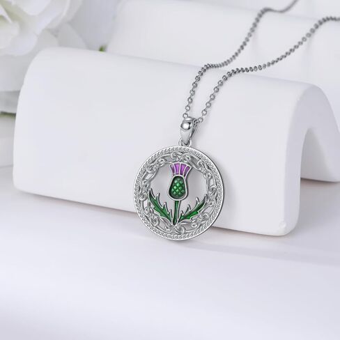 Scottish Thistle Necklace 925 Sterling Silver Abalone Shell Celtic Knot Scotland Flower Pendant Necklaces Love Jewelry Valentine's Day Gifts for Women in Saudi Arabia
