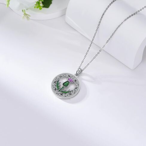 Scottish Thistle Necklace 925 Sterling Silver Abalone Shell Celtic Knot Scotland Flower Pendant Necklaces Love Jewelry Valentine's Day Gifts for Women in Saudi Arabia