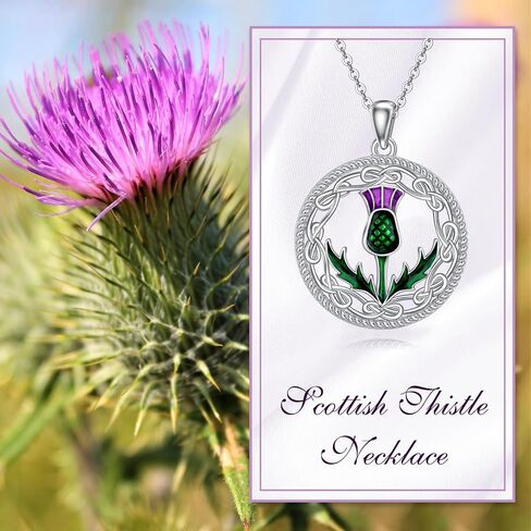 Scottish Thistle Necklace 925 Sterling Silver Abalone Shell Celtic Knot Scotland Flower Pendant Necklaces Love Jewelry Valentine's Day Gifts for Women in Saudi Arabia