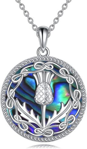 Scottish Thistle Necklace 925 Sterling Silver Abalone Shell Celtic Knot Scotland Flower Pendant Necklaces Love Jewelry Valentine's Day Gifts for Women in Saudi Arabia