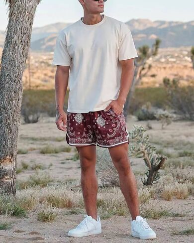 شورتات Diotsr Mens Praphic Boho Paisley Shorts Athletic Bandana Shorts Running streetwear Quartring Weist in Kuwait