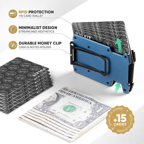 VULKIT Men's Minimalist Wallet RFID Blocking Metal Wallet with Money Clip Holds Up to 15 Cards in Saudi Arabia
