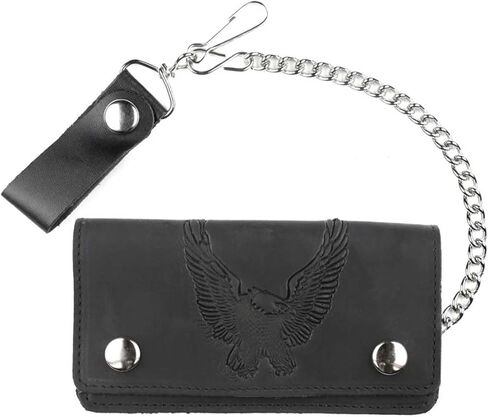 Mascorro Men's 6 in Open Eagle Oil Tanned Biker Chain Leather Wallet - Black in Saudi Arabia
