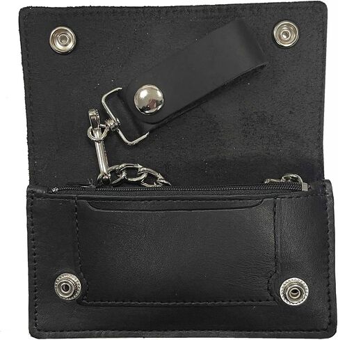 Mascorro Men's 6 in Open Eagle Oil Tanned Biker Chain Leather Wallet - Black in Saudi Arabia