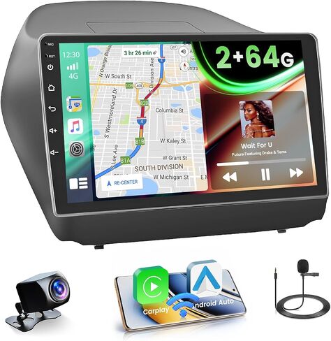 for Hyundai Tucson IX35 2010-2015【2+64G】 Fuluku Android 13 Car Stereo with Wireless Carplay Android Auto Mirror Link, 10.1’ Touchscreen Radio WiFi/GPS/FM/RDS/Bluetooth/SWC/Waterproof Backup Cam/Mic in Saudi Arabia