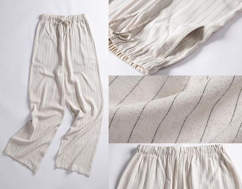heipeiwa Women's Linen Pants Striped Summer Boho Straight Wide Leg Beach Lounge Casual Trousers in Saudi Arabia