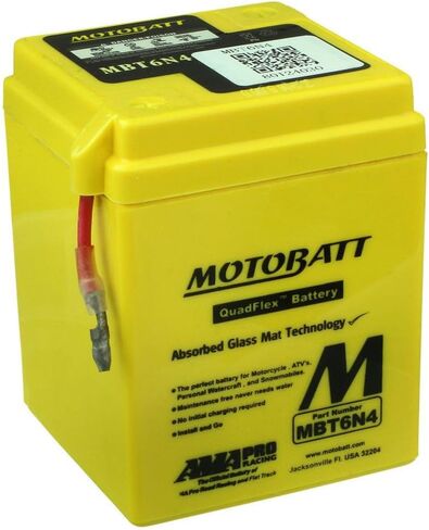 MotoBatt MBT6N4 (6V 4 Amp) Factory Activated Maintenance Free QuadFlex AGM Battery Replaces - 6N42A, 6N42A3, 6N42A4, 6N42A5, 6N42A6, 6N42A8 in Saudi Arabia