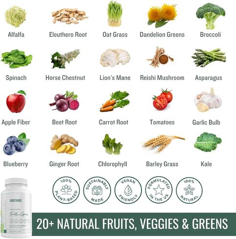 Nature's Sustenance Daily Greens, Daily Fruit and Veggies Supplement - Enhance Energy, Mental Clarity - Fruits and Vegetables Supplements - US Made, Vegan-Friendly - 30 Servings. in Kuwait