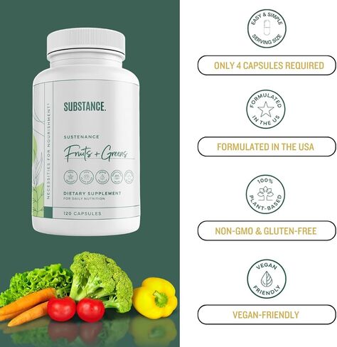 Nature's Sustenance Daily Greens, Daily Fruit and Veggies Supplement - Enhance Energy, Mental Clarity - Fruits and Vegetables Supplements - US Made, Vegan-Friendly - 30 Servings. in Kuwait