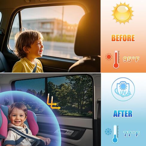 ZATOOTO Car Window Shades for Side Window Sun Shade for Car Window Magnetic Mesh Car Window Screen for Easy Installation Breathable UV Protection Universal for Most Car Perfect for Camping Travel Nap in Kuwait