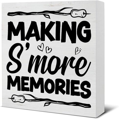 Smores محطة التخييم صندوق خشبي علامة ريفي العربة المعسكر صندوق خشبي علامة ديكور البلد علامة كتلة لوحة للمنزل مكتب الجدول الجرف ديكور 5 "× 5" in Saudi Arabia