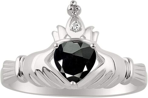 Rylos 14K White Gold Claddagh Love, Loyalty & Friendship Ring with Heart 6MM Gemstone & Diamond Accent - Exquisite Claddagh Rings Birthstone Jewelry for Women - Available in Sizes 5-13 in Saudi Arabia