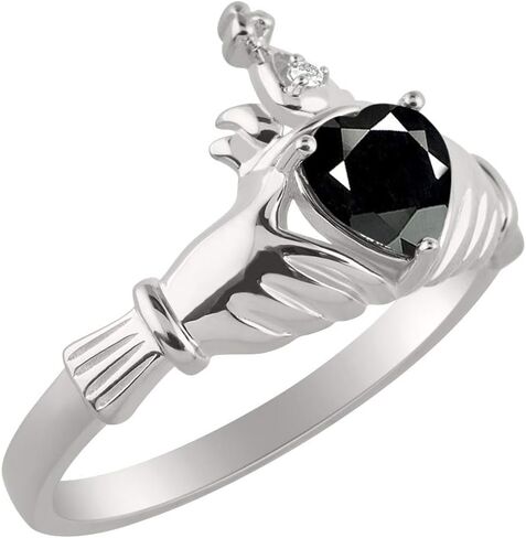 Rylos 14K White Gold Claddagh Love, Loyalty & Friendship Ring with Heart 6MM Gemstone & Diamond Accent - Exquisite Claddagh Rings Birthstone Jewelry for Women - Available in Sizes 5-13 in Saudi Arabia