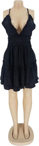 Wokanse Women Sexy v-neck spaghetti straps crossless ruched ruched party party club beach mini dresses in Kuwait