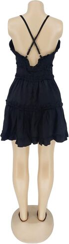 Wokanse Women Sexy v-neck spaghetti straps crossless ruched ruched party party club beach mini dresses in Kuwait