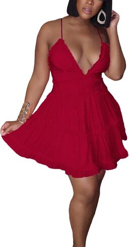Wokanse Women Sexy v-neck spaghetti straps crossless ruched ruched party party club beach mini dresses in Kuwait