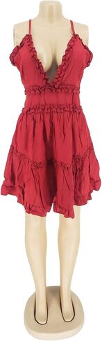 Wokanse Women Sexy v-neck spaghetti straps crossless ruched ruched party party club beach mini dresses in Kuwait