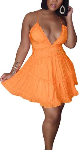 Wokanse Women Sexy v-neck spaghetti straps crossless ruched ruched party party club beach mini dresses in Kuwait