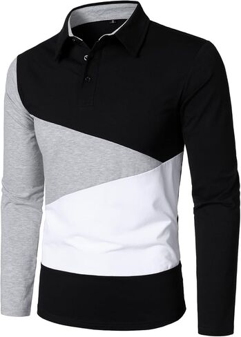 Hood Crew Men's Long Sleeve Polo Derts Massion Contraving Design Design Collared Shirt in Kuwait