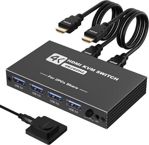 KVM Switch 1 Sonitors 2 أجهزة كمبيوتر ، 4K@60Hz KVM Switch ، Switch USB3.0 ، مفاتيح KVM ل 2 أجهزة الكمبيوتر تشارك مراقبة لوحة المفاتيح ، تضمنت 2 كابلات HDMI 2 كابلات USB ووحدة التحكم (رمادي) in Kuwait