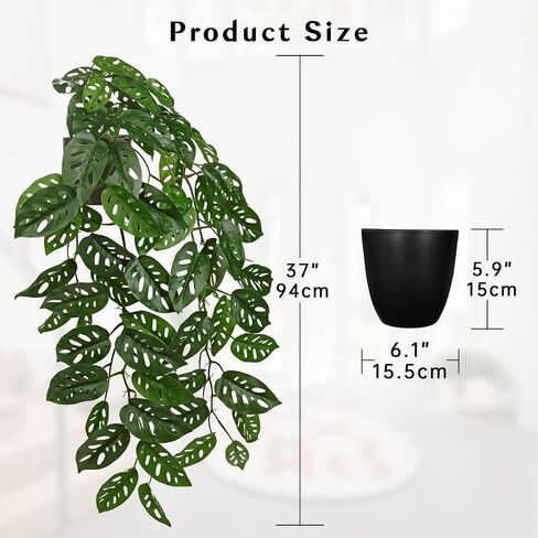 Large Fake Hanging Plants in Pot with Hook, 37" Artificial Hanging Pothos Long Vines Plants, Fake Potted Greenery Plant for Room Wall Living Room Bathroom Kitchen, Big Faux Ivy Houseplants for Shelf in Saudi Arabia
