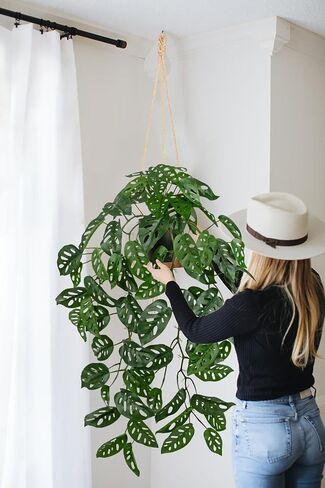 Large Fake Hanging Plants in Pot with Hook, 37" Artificial Hanging Pothos Long Vines Plants, Fake Potted Greenery Plant for Room Wall Living Room Bathroom Kitchen, Big Faux Ivy Houseplants for Shelf in Saudi Arabia