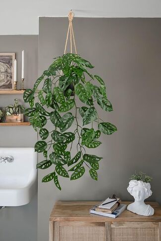 Large Fake Hanging Plants in Pot with Hook, 37" Artificial Hanging Pothos Long Vines Plants, Fake Potted Greenery Plant for Room Wall Living Room Bathroom Kitchen, Big Faux Ivy Houseplants for Shelf in Saudi Arabia