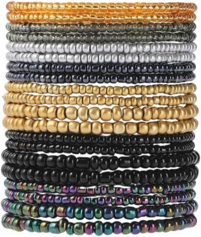Boho Stackable Seed Beaded Bracelets for Women 18-20Pcs Colorful Handmade Multilayered Rice Bead Bracelet Set Summer Beach Bohemian Jewelry Gift in Saudi Arabia