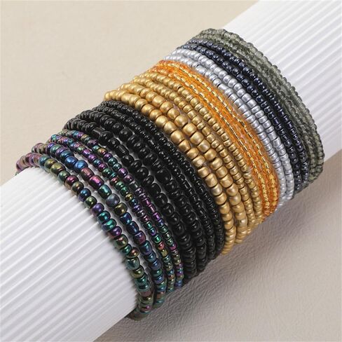 Boho Stackable Seed Beaded Bracelets for Women 18-20Pcs Colorful Handmade Multilayered Rice Bead Bracelet Set Summer Beach Bohemian Jewelry Gift in Saudi Arabia