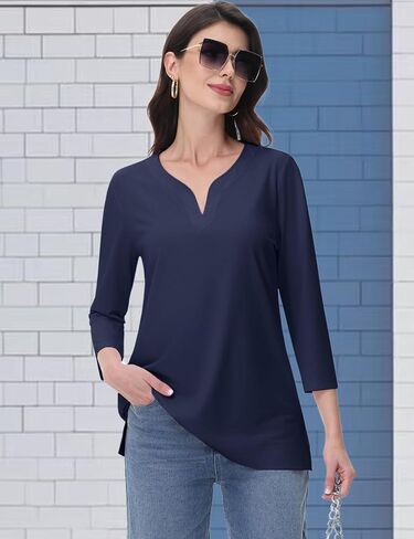 yucolen 3/4 قمم الأكمام للنساء Henley T Shirts v Neck Tunic Blouses غير الرسمية Tees S-XXL in Kuwait