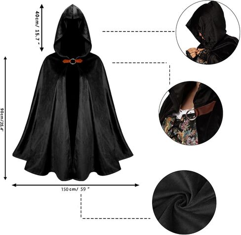 BJE Renaissance Hooded Cloak - Medieval Ranger Cloak, Cosplay Cape, Velvet Cape for Halloween Costume in Kuwait