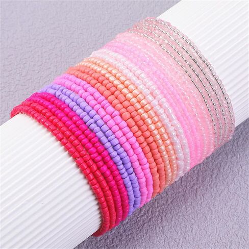 Boho Stackable Seed Beaded Bracelets for Women 18-20Pcs Colorful Handmade Multilayered Rice Bead Bracelet Set Summer Beach Bohemian Jewelry Gift in Saudi Arabia