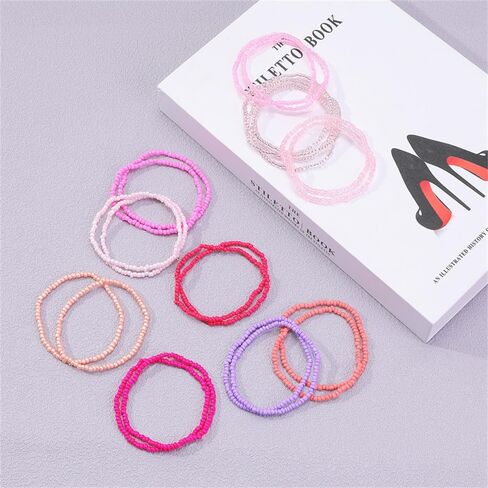 Boho Stackable Seed Beaded Bracelets for Women 18-20Pcs Colorful Handmade Multilayered Rice Bead Bracelet Set Summer Beach Bohemian Jewelry Gift in Saudi Arabia