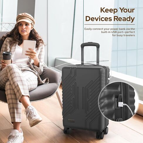 alpha pak Carry On Luggage, Spinner Wheels Airline Approved 20 inch Lightweight Hard-shell Suitcase with Built-in TSA Lock and USB Port, Light gray in Saudi Arabia