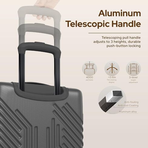 alpha pak Carry On Luggage, Spinner Wheels Airline Approved 20 inch Lightweight Hard-shell Suitcase with Built-in TSA Lock and USB Port, Light gray in Saudi Arabia