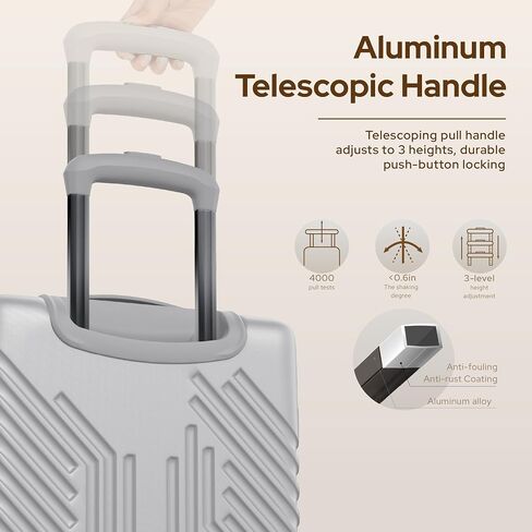 alpha pak Carry On Luggage, Spinner Wheels Airline Approved 20 inch Lightweight Hard-shell Suitcase with Built-in TSA Lock and USB Port, Light gray in Saudi Arabia