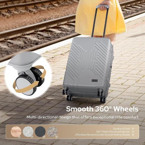 Alpha Pak Carry on Luggage ، تمت الموافقة على شركة طيران عجلات Spinner بحقائب صلبة خفيفة الوزن بحجم 20 بوصة مع قفل TSA المدمج ومنفذ USB والرمادي الفاتح in Saudi Arabia