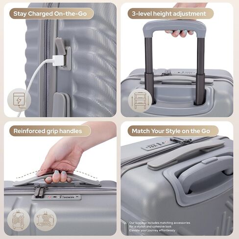 alpha pak Carry On Luggage, Spinner Wheels Airline Approved 20 inch Lightweight Hard-shell Suitcase with Built-in TSA Lock and USB Port, Light gray in Saudi Arabia