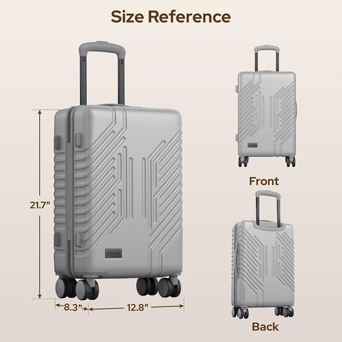 Alpha Pak Carry on Luggage ، تمت الموافقة على شركة طيران عجلات Spinner بحقائب صلبة خفيفة الوزن بحجم 20 بوصة مع قفل TSA المدمج ومنفذ USB والرمادي الفاتح in Saudi Arabia