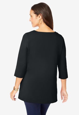 Jessica London Women's Plus Size Stretch Cotton Crochet Notch Neck Tunic in Saudi Arabia