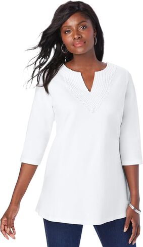Jessica London Women's Plus Size Stretch Cotton Crochet Notch Neck Tunic in Saudi Arabia
