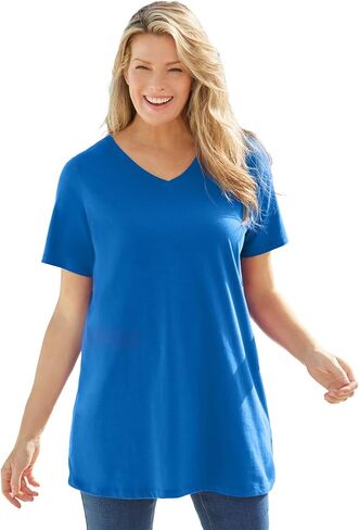 Woman Within Plus Size Perfect Short-Sleeve V-Neck Tunic in Saudi Arabia