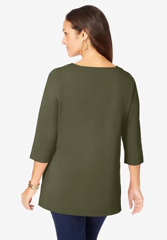Jessica London Women's Plus Size Stretch Cotton Crochet Notch Neck Tunic in Saudi Arabia