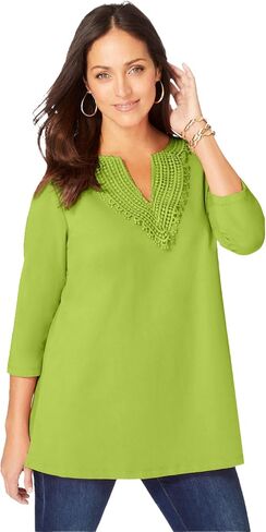 Jessica London Women's Plus Size Stretch Cotton Crochet Notch Neck Tunic in Saudi Arabia