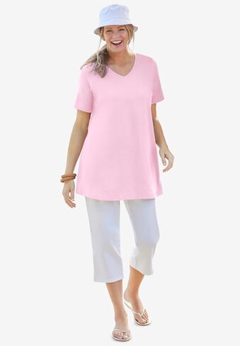 Woman Within Plus Size Perfect Short-Sleeve V-Neck Tunic in Saudi Arabia